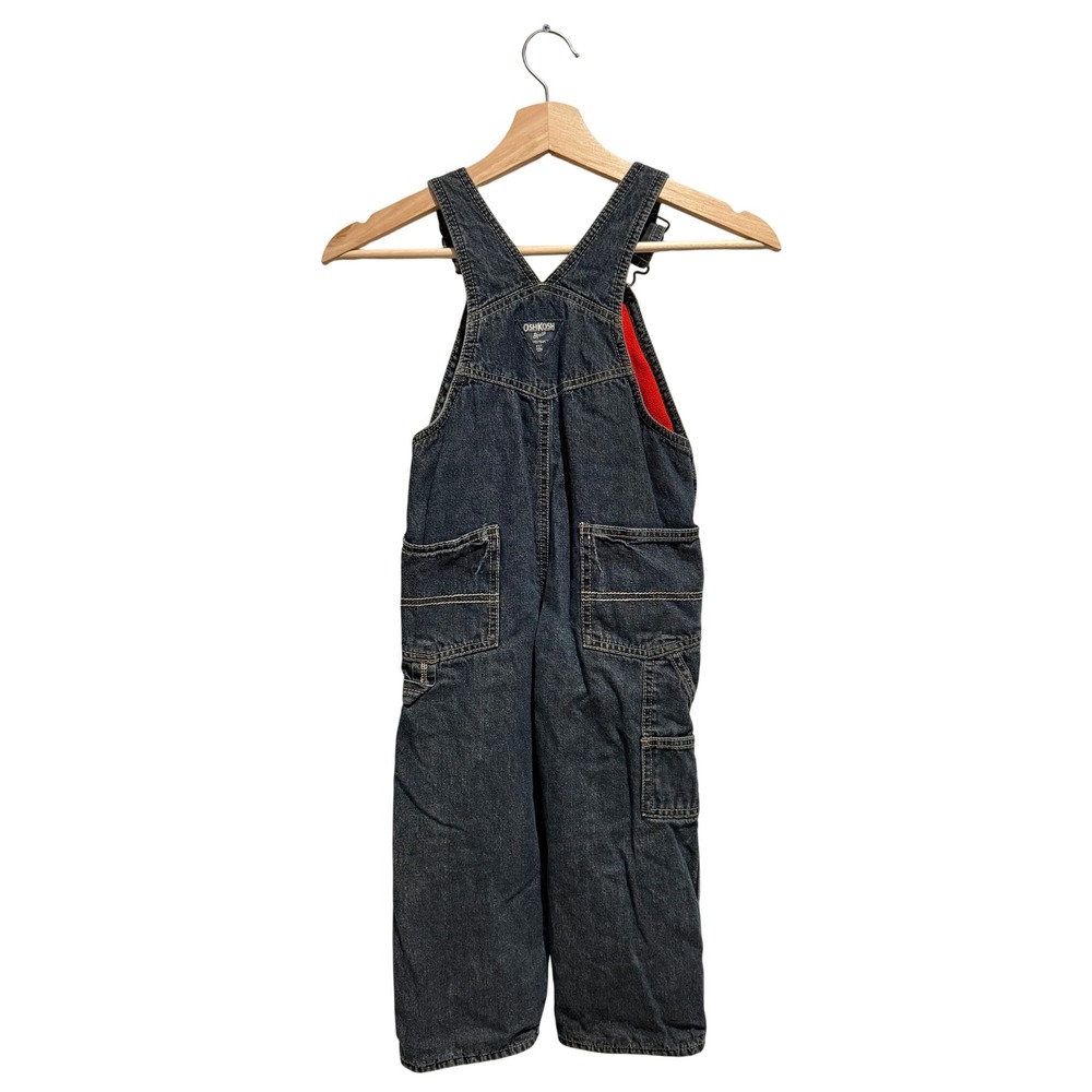 OshKosh Bgosh Dark Wash Denim Fleece Lined Overalls Size 4T - Picture 2 of 6